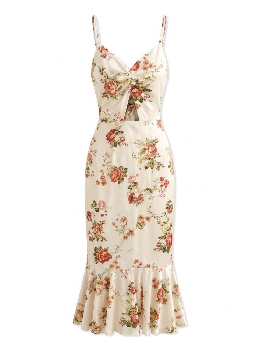Floral Cutout Midi Dress XS | Cottagecore Garden Party Summer Dress